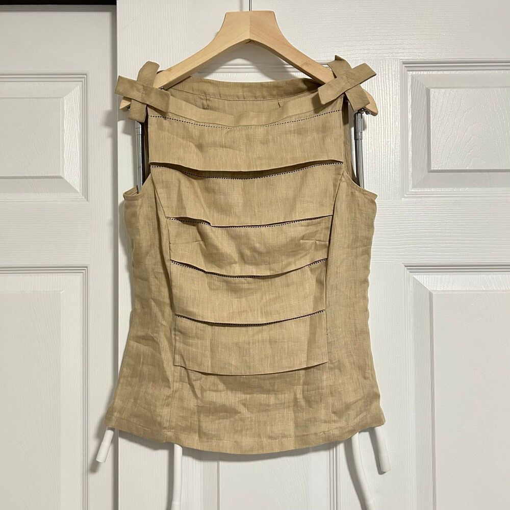 Beige Jute like material sleeveless shirt